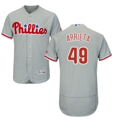Men's Majestic Philadelphia Phillies #49 Jake Arrieta Grey Road Flex Base Authentic Collection MLB Jersey