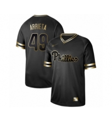Men's Philadelphia Phillies #49 Jake Arrieta Authentic Black Gold Fashion Baseball Jersey