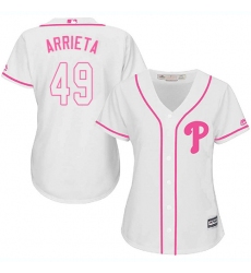 Women's Majestic Philadelphia Phillies #49 Jake Arrieta Authentic White Fashion Cool Base MLB Jersey