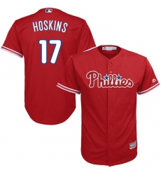 Men's Majestic Philadelphia Phillies #17 Rhys Hoskins Replica Red Alternate Cool Base MLB Jersey
