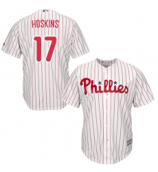 Men's Majestic Philadelphia Phillies #17 Rhys Hoskins Replica White/Red Strip Home Cool Base MLB Jersey