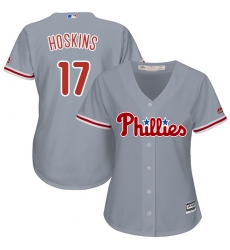 Women's Majestic Philadelphia Phillies #17 Rhys Hoskins Authentic Grey Road Cool Base MLB Jersey