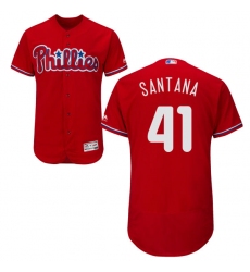 Men's Majestic Philadelphia Phillies #41 Carlos Santana Red Alternate Flex Base Authentic Collection MLB Jersey