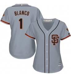 Women's Majestic San Francisco Giants #1 Gregor Blanco Replica Grey Road 2 Cool Base MLB Jersey