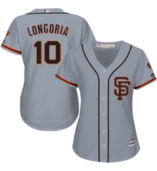 Women's Majestic San Francisco Giants #10 Evan Longoria Authentic Grey Road 2 Cool Base MLB Jersey