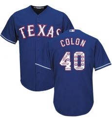 Men's Majestic Texas Rangers #40 Bartolo Colon Authentic Royal Blue Team Logo Fashion Cool Base MLB Jersey