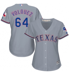 Women's Majestic Texas Rangers #64 Edinson Volquez Replica Grey Road Cool Base MLB Jersey