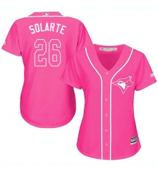 Women's Majestic Toronto Blue Jays #26 Yangervis Solarte Replica Pink Fashion Cool Base MLB Jersey