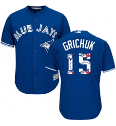 Men's Majestic Toronto Blue Jays #15 Randal Grichuk Authentic Blue Team Logo Fashion MLB Jersey