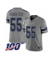 Men's Dallas Cowboys #55 Leighton Vander Esch Limited Gray Inverted Legend 100th Season Football Jersey