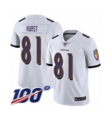 Men's Baltimore Ravens #81 Hayden Hurst White Vapor Untouchable Limited Player 100th Season Football Jersey
