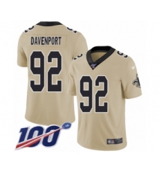 Men's New Orleans Saints #92 Marcus Davenport Limited Gold Inverted Legend 100th Season Football Jersey