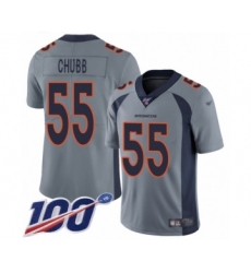 Men's Denver Broncos #55 Bradley Chubb Limited Silver Inverted Legend 100th Season Football Jersey
