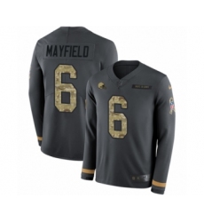 Youth Nike Cleveland Browns #6 Baker Mayfield Limited Black Salute to Service Therma Long Sleeve NFL Jersey