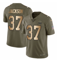 Men's Nike Green Bay Packers #37 Josh Jackson Limited Olive Gold 2017 Salute to Service NFL Jersey