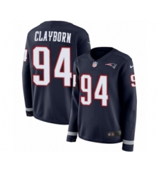 Women's Nike New England Patriots #94 Adrian Clayborn Limited Navy Blue Therma Long Sleeve NFL Jersey