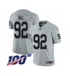 Men's Oakland Raiders #92 P.J. Hall Limited Silver Inverted Legend 100th Season Football Jersey