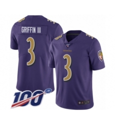 Men's Baltimore Ravens #3 Robert Griffin III Limited Purple Rush Vapor Untouchable 100th Season Football Jersey