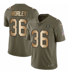 Youth Nike Oakland Raiders #36 Daryl Worley Limited Olive/Gold 2017 Salute to Service NFL Jersey