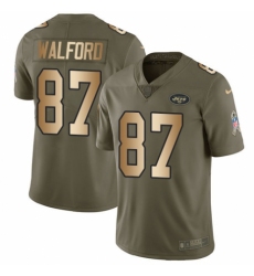 Men's Nike New York Jets #87 Clive Walford Limited Olive Gold 2017 Salute to Service NFL Jersey