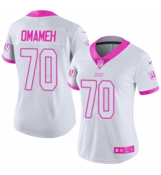 Women's Nike New York Giants #70 Patrick Omameh Limited White Pink Rush Fashion NFL Jersey