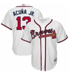 Youth Atlanta Braves #13 Ronald Acuña Jr. Majestic White Official Cool Base Player Jersey