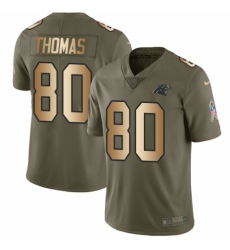 Youth Nike Carolina Panthers #80 Ian Thomas Limited Olive Gold 2017 Salute to Service NFL Jersey