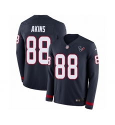 Youth Nike Houston Texans #88 Jordan Akins Limited Navy Blue Therma Long Sleeve NFL Jersey