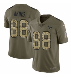 Youth Nike Houston Texans #88 Jordan Akins Limited Olive Camo 2017 Salute to Service NFL Jersey