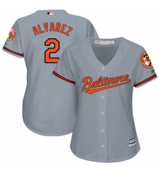 Women's Majestic Baltimore Orioles #2 Pedro Alvarez Replica Grey Road Cool Base MLB Jersey