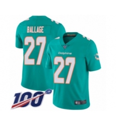 Men's Miami Dolphins #27 Kalen Ballage Aqua Green Team Color Vapor Untouchable Limited Player 100th Season Football Jersey
