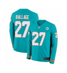 Youth Miami Dolphins #27 Kalen Ballage Limited Aqua Therma Long Sleeve Football Jersey