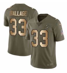 Youth Nike Miami Dolphins #33 Kalen Ballage Limited Olive/Gold 2017 Salute to Service NFL Jersey