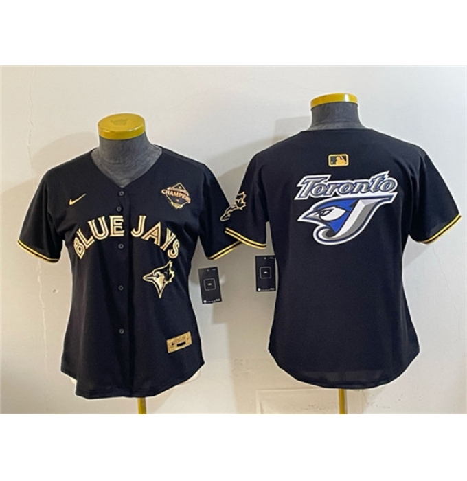 Youth Toronto Blue Jays Team Big Logo Black Gold 2025 American League Champions Limited Stitched Jersey