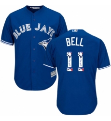 Men's Majestic Toronto Blue Jays #11 George Bell Authentic Blue Team Logo Fashion MLB Jersey