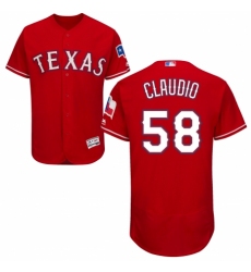 Men's Majestic Texas Rangers #58 Alex Claudio Red Alternate Flex Base Authentic Collection MLB Jersey