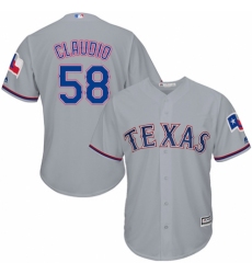 Men's Majestic Texas Rangers #58 Alex Claudio Replica Grey Road Cool Base MLB Jersey