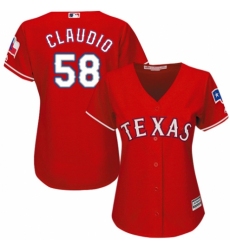 Women's Majestic Texas Rangers #58 Alex Claudio Authentic Red Alternate Cool Base MLB Jersey