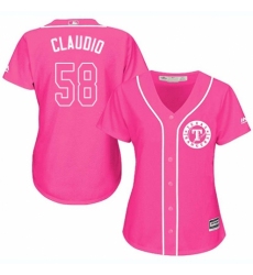 Women's Majestic Texas Rangers #58 Alex Claudio Replica Pink Fashion Cool Base MLB Jersey