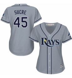 Women's Majestic Tampa Bay Rays #45 Jesus Sucre Replica Grey Road Cool Base MLB Jersey