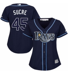 Women's Majestic Tampa Bay Rays #45 Jesus Sucre Replica Navy Blue Alternate Cool Base MLB Jersey