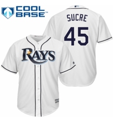 Youth Majestic Tampa Bay Rays #45 Jesus Sucre Replica White Home Cool Base MLB Jersey