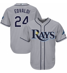 Youth Majestic Tampa Bay Rays #24 Nathan Eovaldi Replica Grey Road Cool Base MLB Jersey