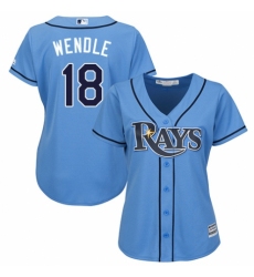 Women's Majestic Tampa Bay Rays #18 Joey Wendle Authentic Light Blue Alternate 2 Cool Base MLB Jersey