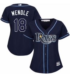 Women's Majestic Tampa Bay Rays #18 Joey Wendle Authentic Navy Blue Alternate Cool Base MLB Jersey