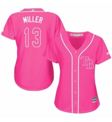 Women's Majestic Tampa Bay Rays #13 Brad Miller Authentic Pink Fashion Cool Base MLB Jersey