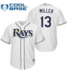 Youth Majestic Tampa Bay Rays #13 Brad Miller Authentic White Home Cool Base MLB Jersey