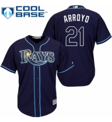 Youth Majestic Tampa Bay Rays #21 Christian Arroyo Authentic Navy Blue Alternate Cool Base MLB Jersey