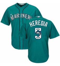 Men's Majestic Seattle Mariners #5 Guillermo Heredia Authentic Teal Green Team Logo Fashion Cool Base MLB Jersey