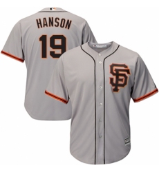 Youth Majestic San Francisco Giants #19 Alen Hanson Replica Grey Road 2 Cool Base MLB Jersey